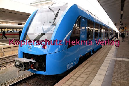Ludwigshafen Eisenbahn - Hbf. Mannheim kurzer Halt - Werbefahrt Wasserstoffzug Alstom - Coradia iLint - Zug 654 602