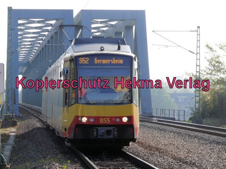 Karlsruhe Straßenbahn - Haltestelle Maximiliansau Eisenbahnstraße - Rheinbrücke - S52 Wagen 855