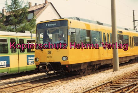 Karlsruhe Straßenbahn - 25 Jahre AVG Jubiläum- Ettlingen Stadt - Probefahrten SSB Stuttgart Wagen 3002 (Prototyp)
