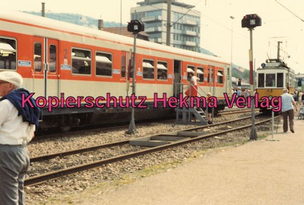 Karlsruhe Straßenbahn - 25 Jahre AVG Jubiläum- Ettlingen Stadt - S-Bahn-Zug aus Stuttgart