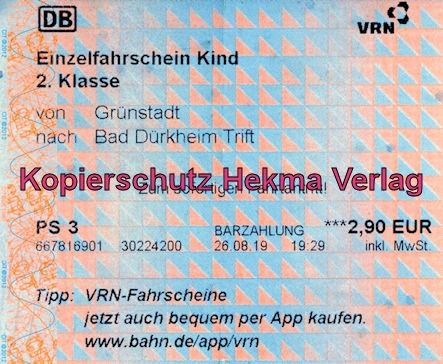 Bad Dürkheim Eisenbahn - Bahnhaltepunkt Bad Dürkheim-Trift - Fahrkarte Grünstadt nach Bad Dürkheim-Trift