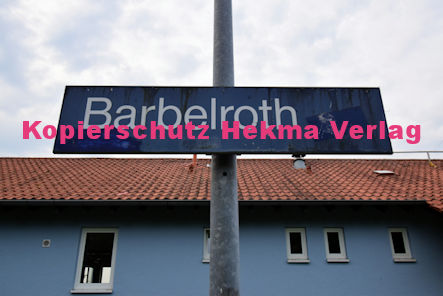 Barbelroth (Pfalz) Eisenbahn - Bahnhaltepunkt Barbelroth - Bahnhofsschild