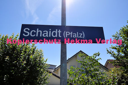 Schaidt (Pfalz) Eisenbahn - Schaidt Bahnhaltepunkt - Bahnhofsschild
